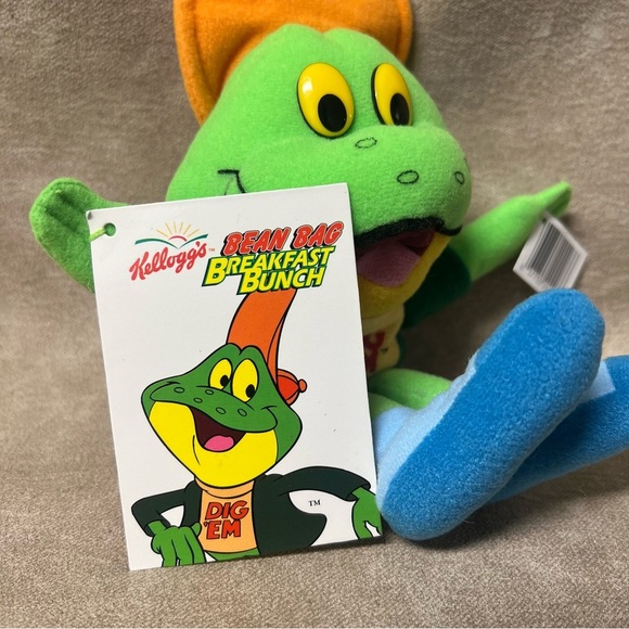 Vintage 1997 Kellogg's Dig 'Em Frog Breakfast Bean Bag Bunch Plush - Picture 3 of 5